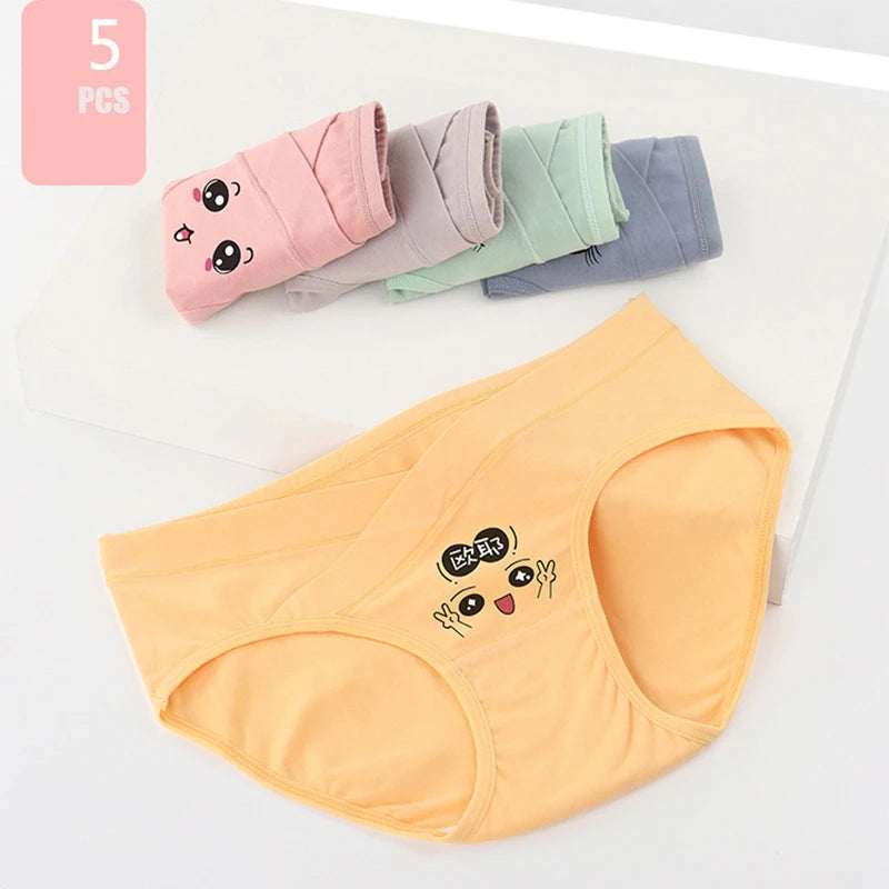 5PCS Women's Cotton Maternity High Waist Panties Adjustable Belly Support Solid Color Briefs