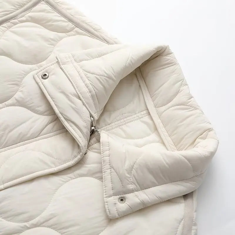 Autumn and winter new women's stand-up collar quilted casual cotton coat with loose fit and large pockets