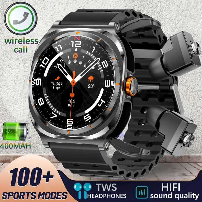 2025 2-in-1 Smart Watch with TWS Bluetooth Earphones – Dual Earbuds, Call, Health Monitor & Sports Music Tracker