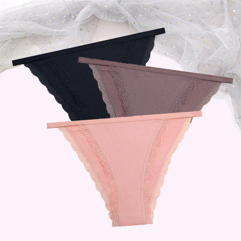 FINETOO Women's Cotton Lace Panties 3PCS Set S-XL Comfortable Soft Underwear Intimates