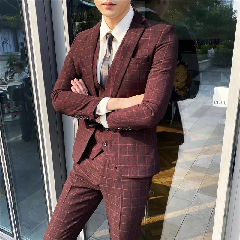 2023 Men's British Fashion 3-Piece Slim Fit Suit – Trendy Banquet Outfit
