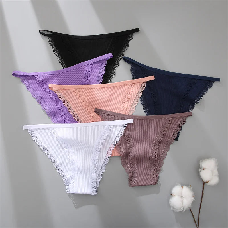 FINETOO Women's Cotton Lace Panties 3PCS Set S-XL Comfortable Soft Underwear Intimates