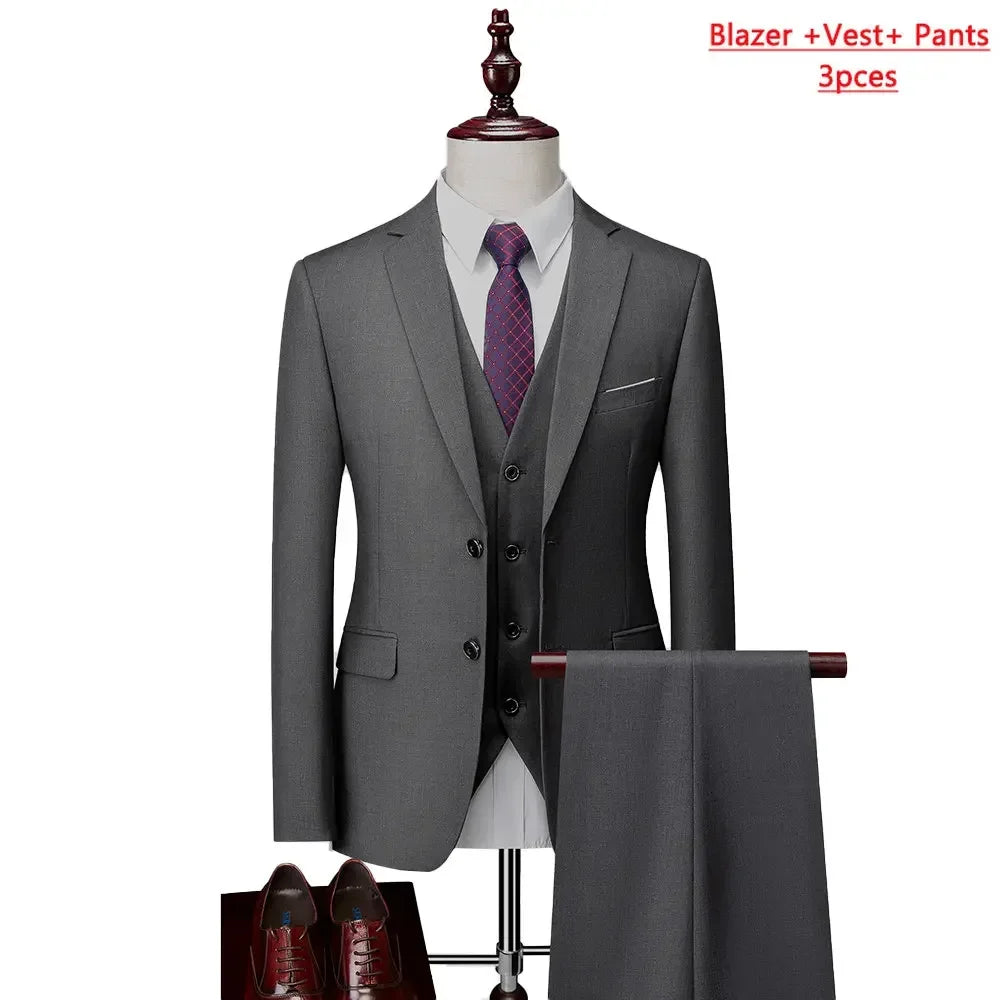 14 Color M-6XL Men's 3-Piece Formal Suit – Jacket, Vest & Pants for Business, Groom & Wedding