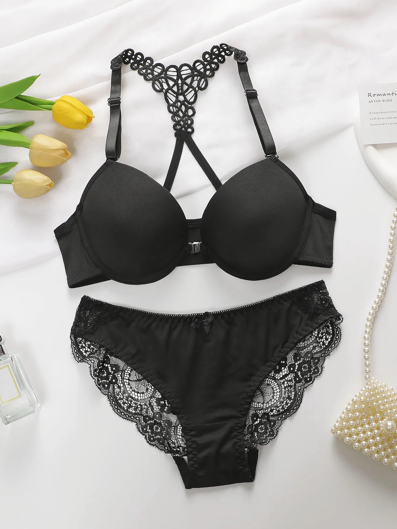 Ladies Black Red Blue Front Buckle Push Up Bra Set with Steel Rims – Beautiful Back Underwear A2128