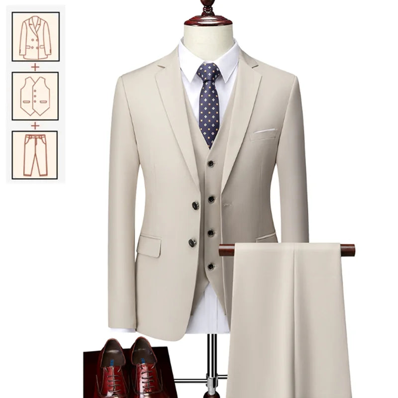 2025 Men's Business Casual Suit – Solid Color Formal Wedding & Prom Tuxedo Set