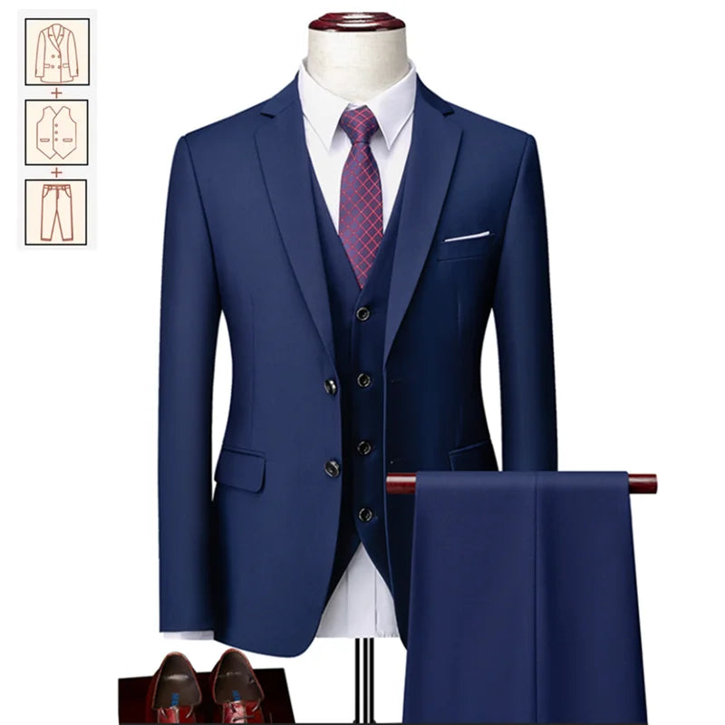 2025 Men's Business Casual Suit – Solid Color Formal Wedding & Prom Tuxedo Set