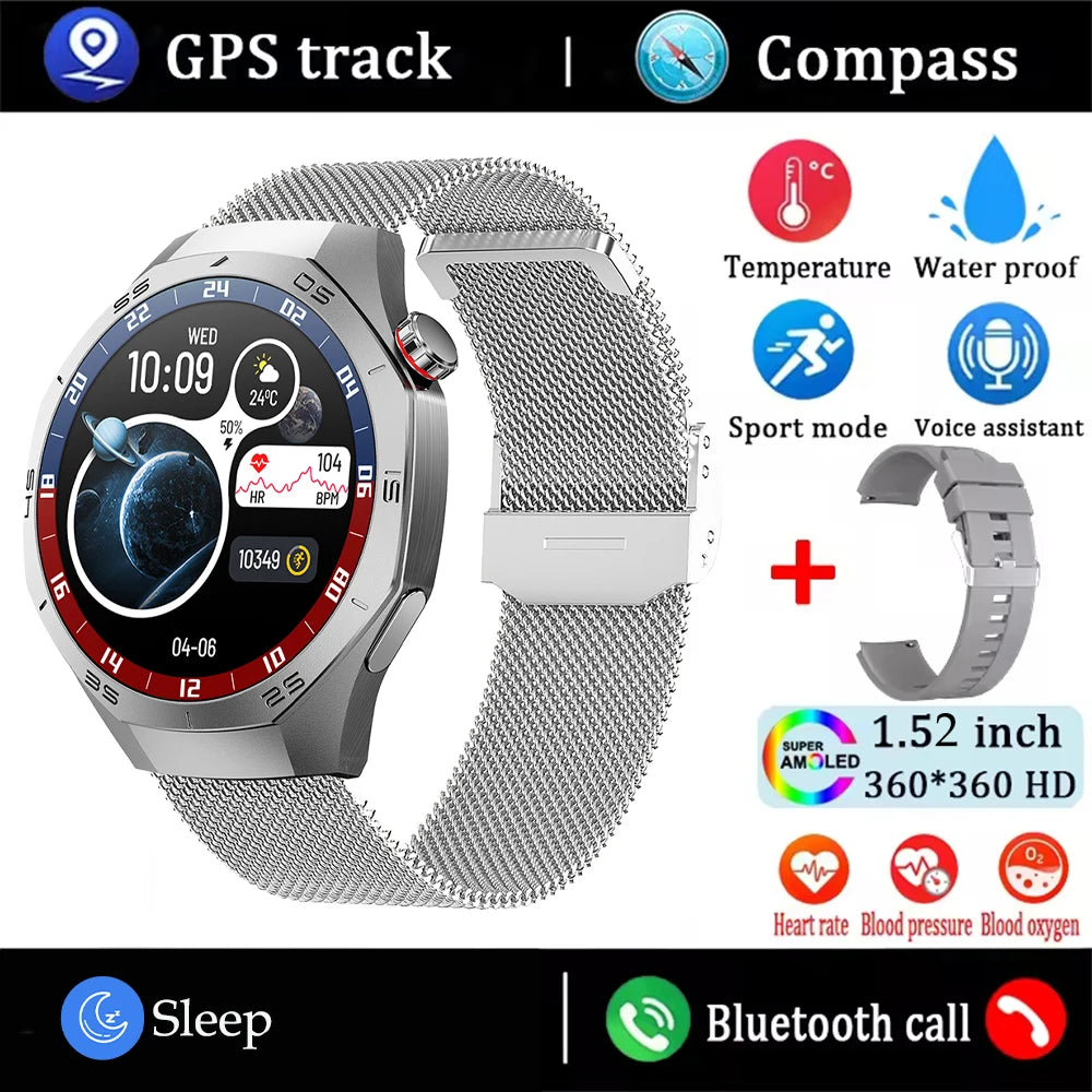 2025 Smart Watch for Men – AMOLED Screen, GPS, Heart Rate, Bluetooth Calls & Waterproof