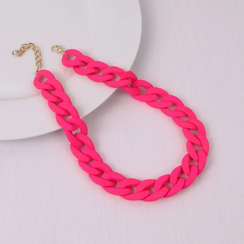 Trendy Colorful Acrylic Chain Choker Necklace for Women | Statement Matte Resin Wide Collar Jewelry