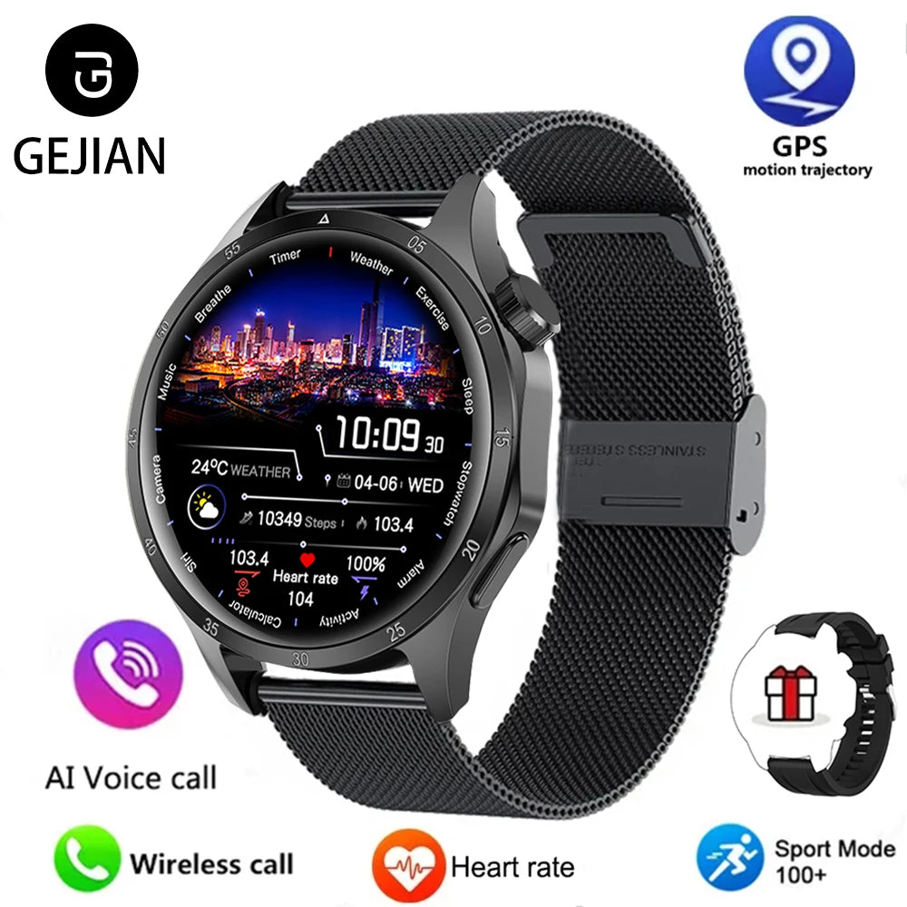 2025 New Men GPS Smart Watch – 360×360 AMOLED Screen, Bluetooth Call, NFC, Heart Rate, IP68 Waterproof