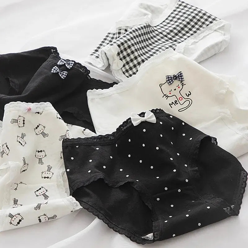 5PCS Set Women's Cotton Cartoon Cute Panties Soft Short Underwear Lingerie M-XL