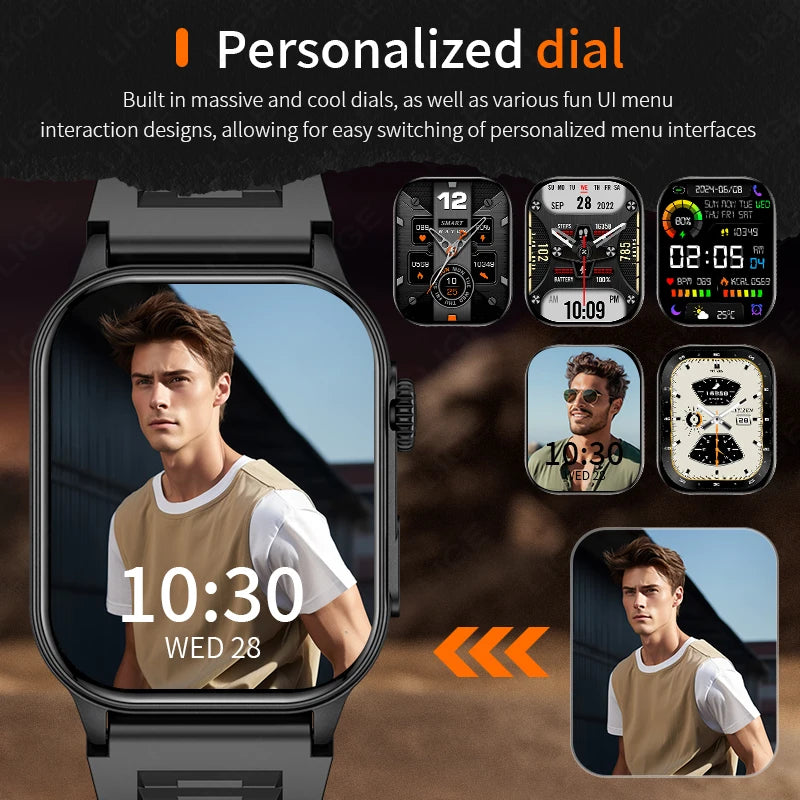 LIGE New Smart Watch | 2.01” HD Screen, AI Voice, Bluetooth Call, Flashlight, Sports & Health Monitor Smartwatch
