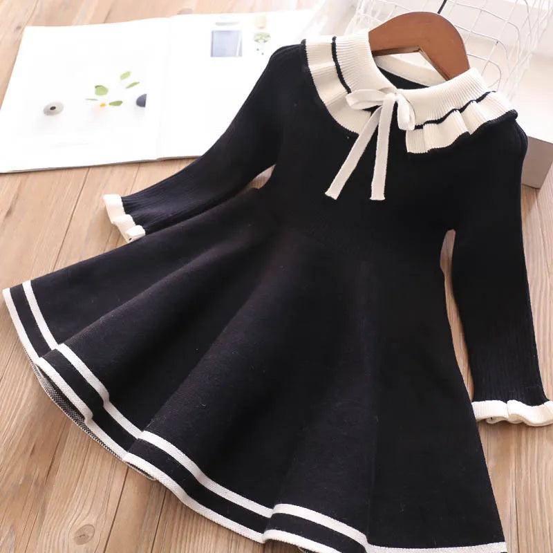 Baby Girls Knitted Sweater Dress Warm Pleated Princess Outfit Winter Clothing