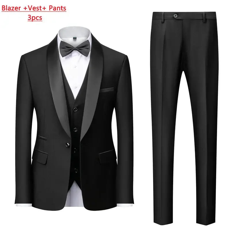Men's M-6XL Formal 3-Piece Suit – Jacket, Vest & Pants for Business, Wedding & Parties