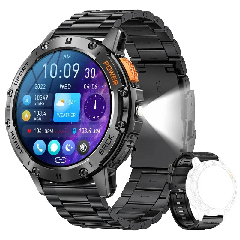 AMOLED Smart Watch for Men | Waterproof Fitness Tracker, Flashlight, Bluetooth Call, Sports Mode Smartwatch