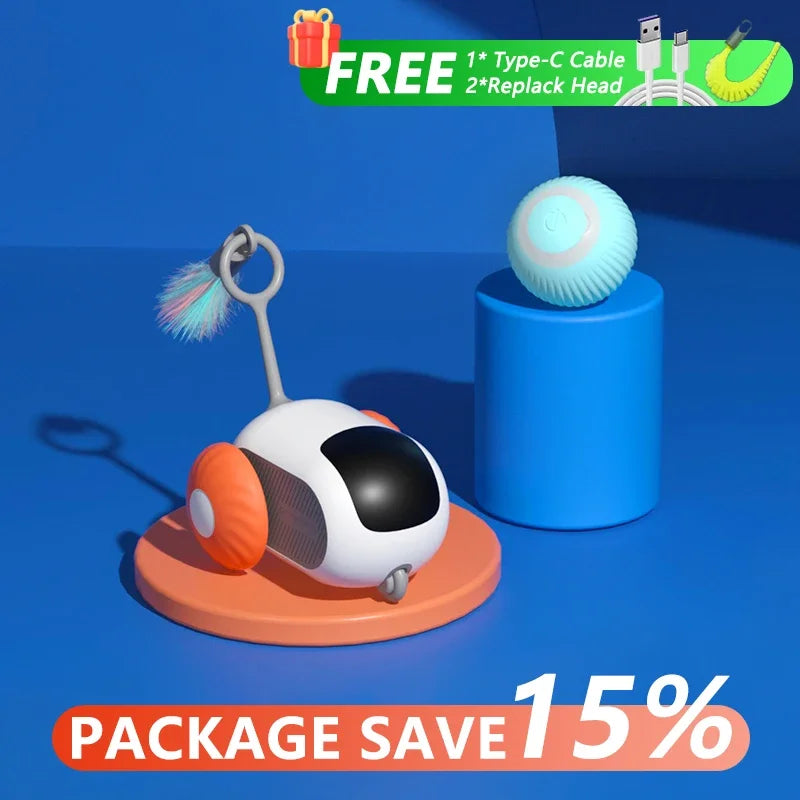 سيارة لعبة ذكية للقطط - كرة تفاعلية متدحرجة أوتوماتيكية وجهاز تحكم عن بعد للقطط المنزلية