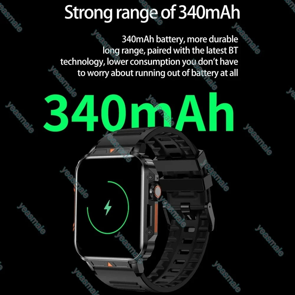 Military Outdoor Sports Smart Watch for Men – Heart Rate Health Monitor, Bluetooth Call, GPS Track, Waterproof for Android & iOS