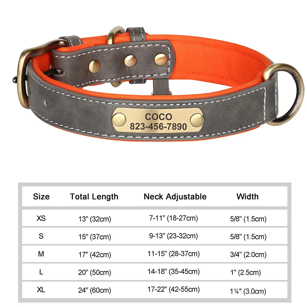 Personalized PU Leather Dog Collar – Custom Engraved Nameplate ID Tag for Small, Medium & Large Dogs