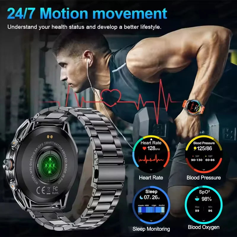 2026 New Military Smart Watch for Men – 1000mAh Battery, GPS Trace, Compass, 10ATM Waterproof, Tactics Sport, Flashlight & Call