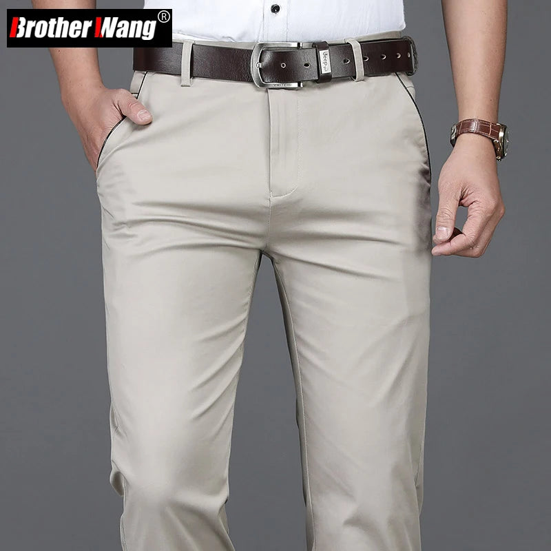 Men's Classic Summer Cotton Casual Pants – Business Fashion Stretch Loose Straight Trousers