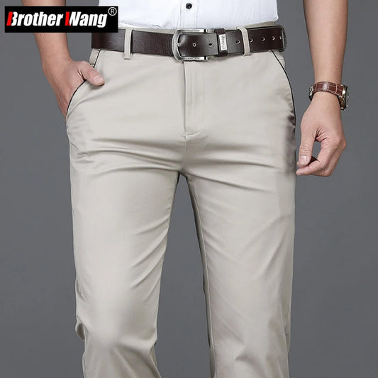 Men's Classic Summer Cotton Casual Pants – Business Fashion Stretch Loose Straight Trousers