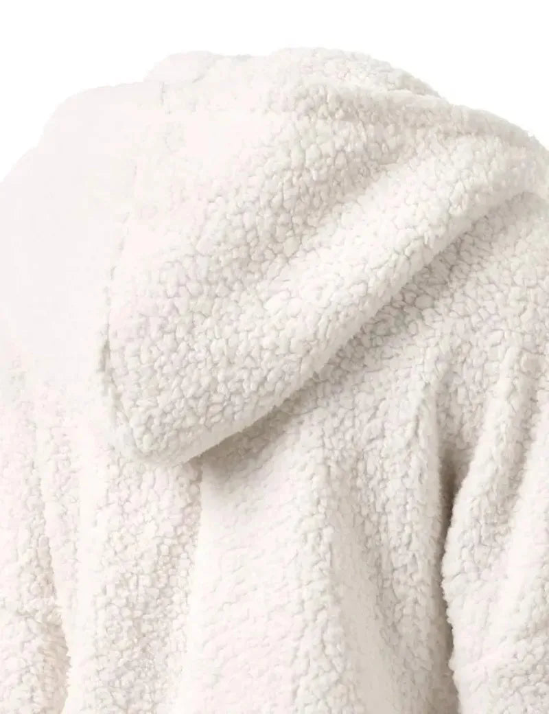 Autumn Winter 2025 Women's Hoodie Zipper Coat Casual Solid Soft Fleece Jacket