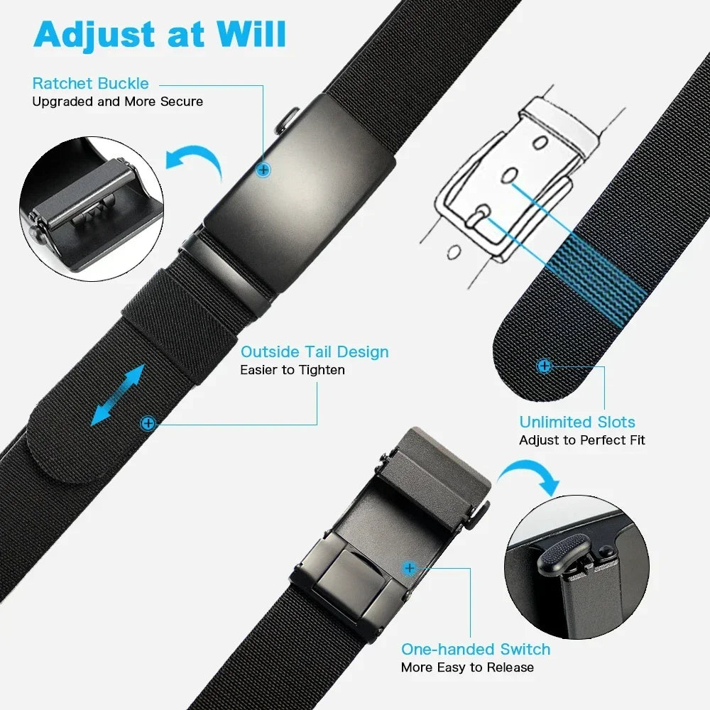 Men’s Golf Sports Elastic Belt – Tactical Nylon Automatic Buckle Belt