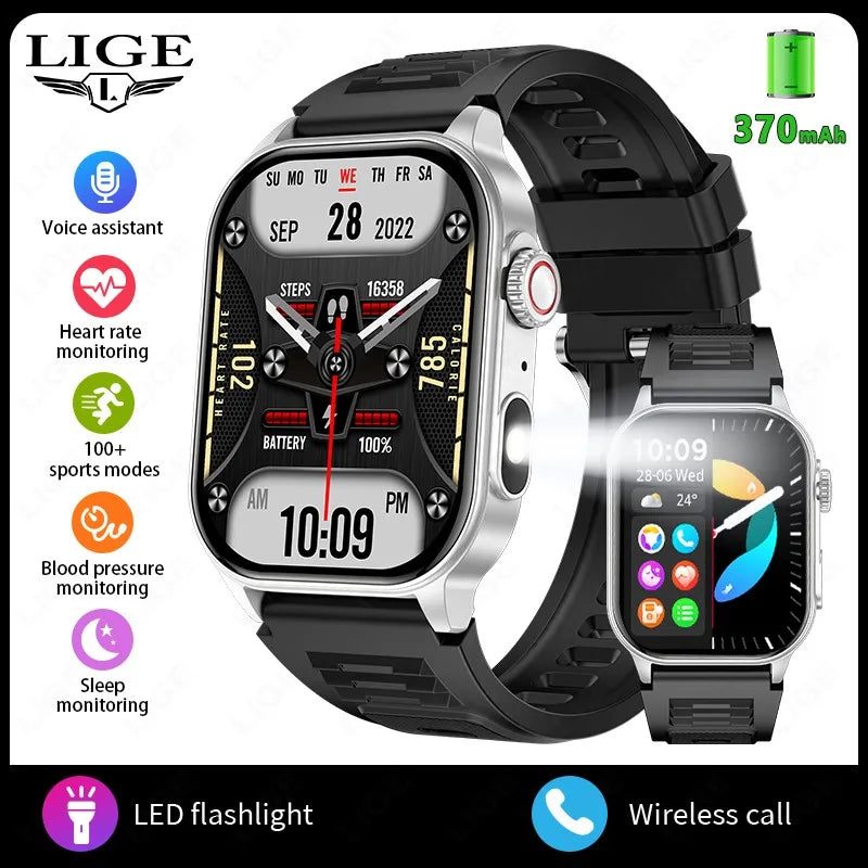 LIGE New Smart Watch | 2.01” HD Screen, AI Voice, Bluetooth Call, Flashlight, Sports & Health Monitor Smartwatch