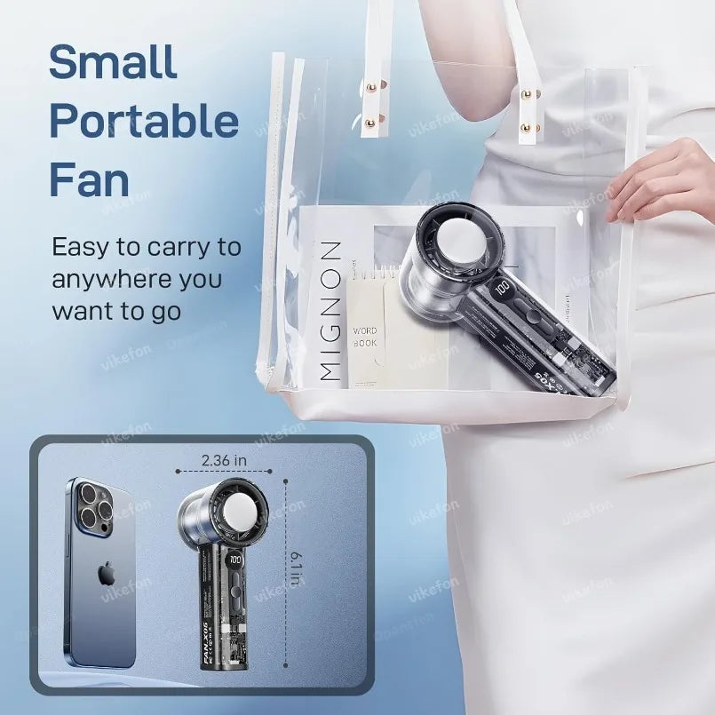 Portable Handheld Turbo Fan – 3000mAh Rechargeable Mini Fan with Ice Cooling, 100-Speed LED Digital Display for Travel & Office