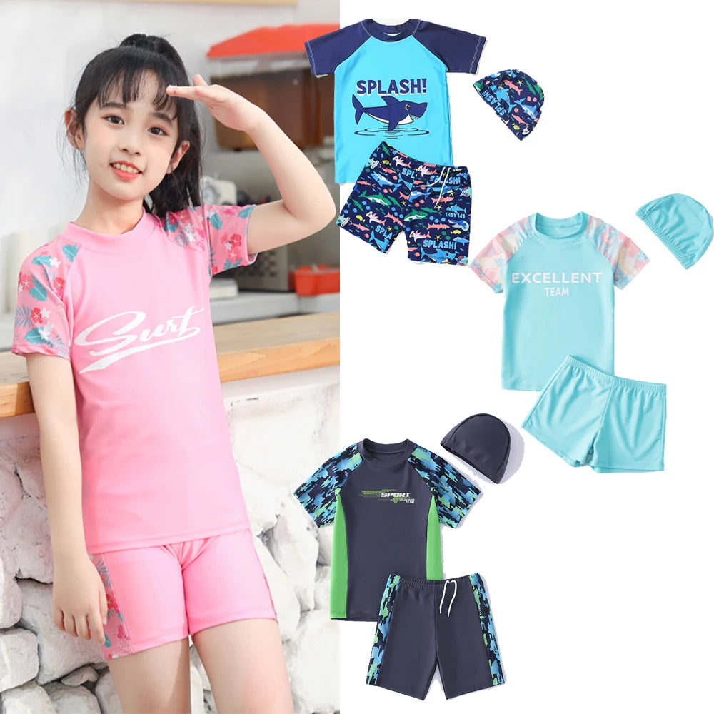 Kids Swimsuit Set Quick Dry Short Sleeve Swimwear Summer Beach Surfing Outfit