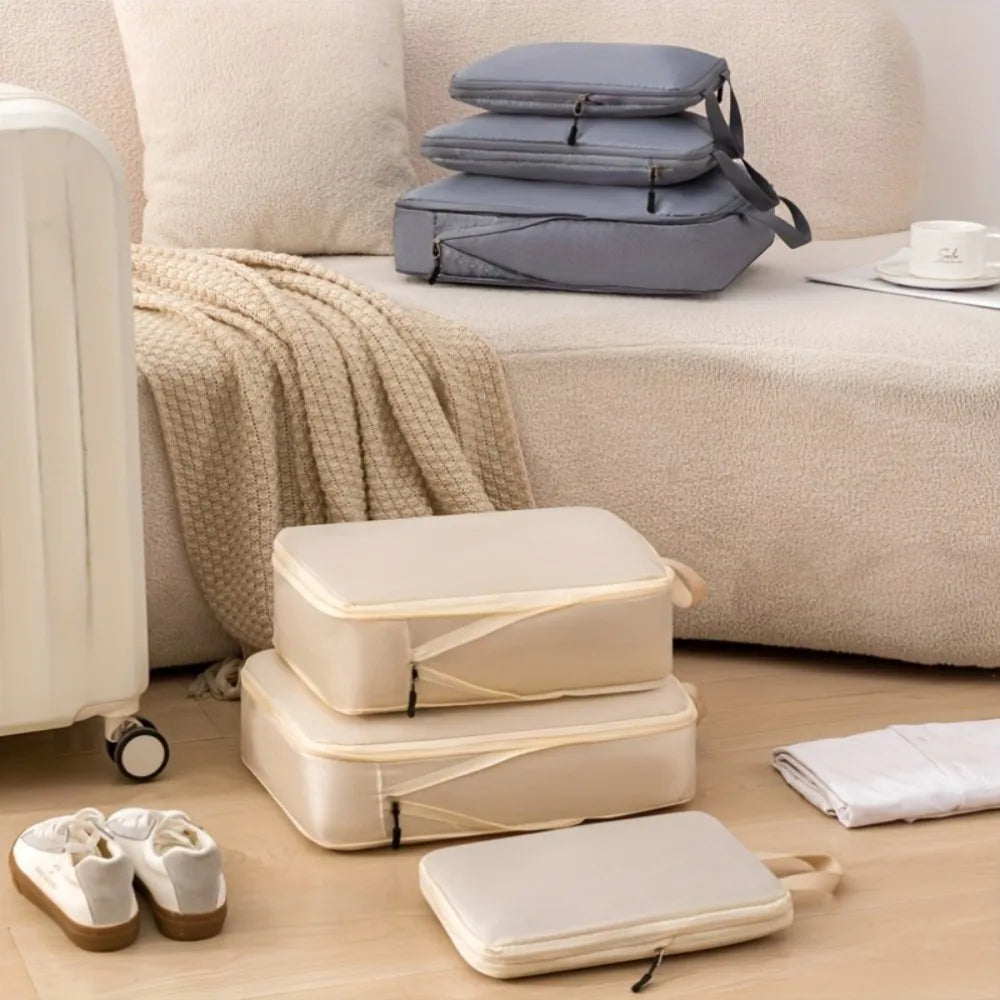 3Pcs Lightweight Compression Packing Cubes | Expandable Travel Organizer with Clear Toiletry Bag