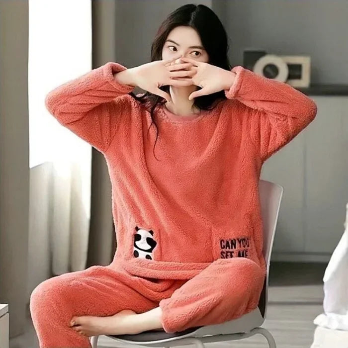 Warm Winter Flannel Pajama Set | Thickened Long Sleeve Cartoon Sleepwear for Women | Cozy Loungewear Offer