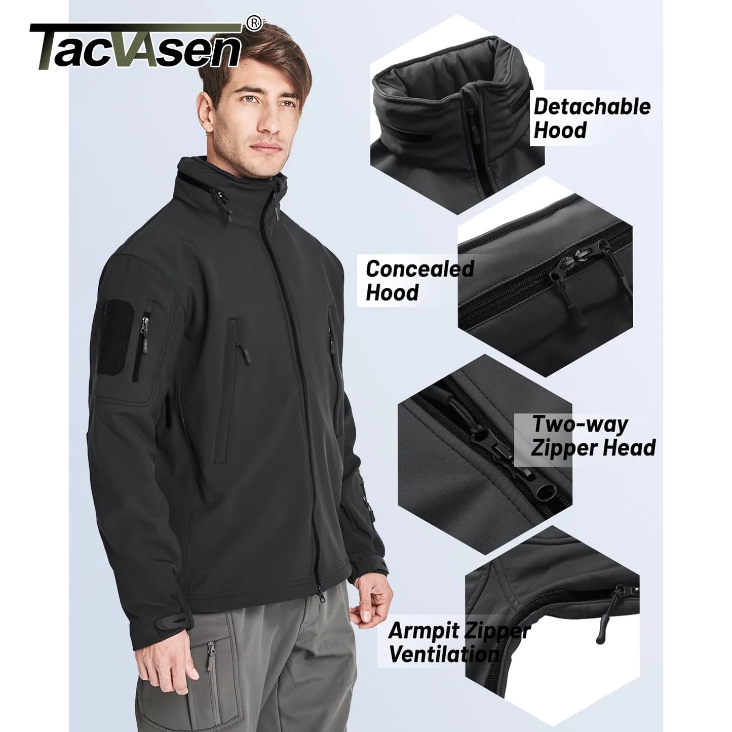 TACVASEN Men’s Winter Soft shell Jacket – Windproof Waterproof Fleece-Lined Outdoor Coat