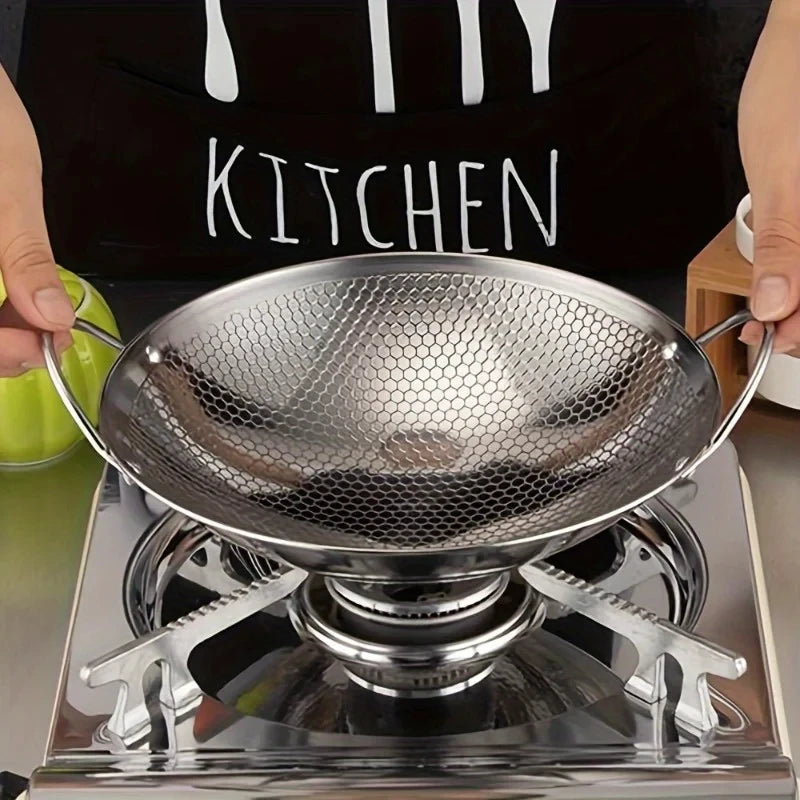 مقلاة قرص العسل من الفولاذ المقاوم للصدأ مقاس 29 سم/11 بوصة - مقلاة غير لاصقة ومقاومة للخدش للمعكرونة وشرائح اللحم والرامين