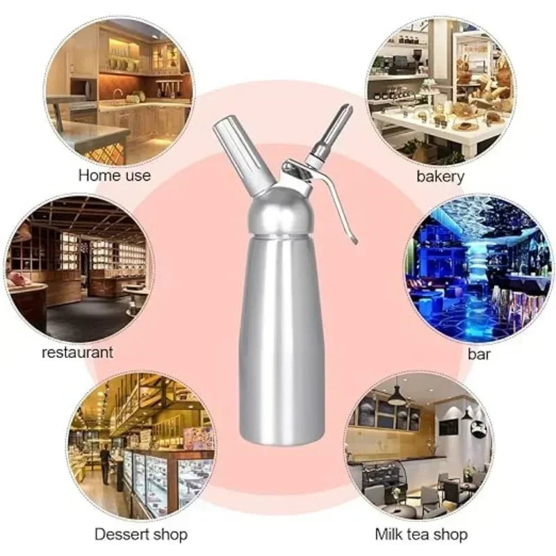 موزع كريمة سعة 250 مل/500 مل - خلاط يدوي بفوهات بلاستيكية لتزيين القهوة والمخبوزات والحلويات