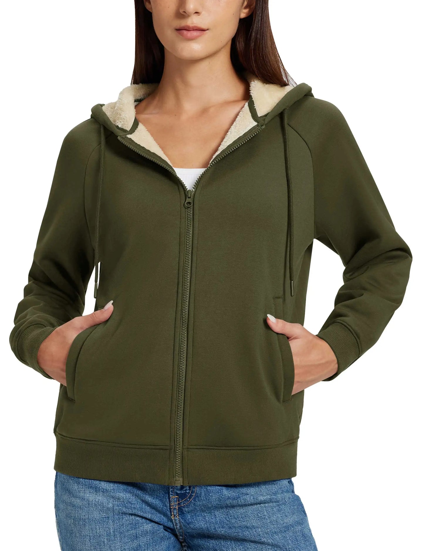 TACVASEN Women's Sherpa-Lined Full-Zip Hoodie Jacket Winter Warm Casual Outdoor Sweatshirt with Pockets