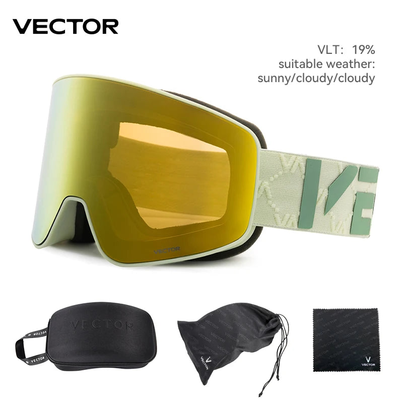 VECTOR Double-Layer Ski Goggles – Anti-Fog Magnetic Absorption Cylindrical UV400 Glasses for Men & Women, Snowboard & Ski POC Eyewear