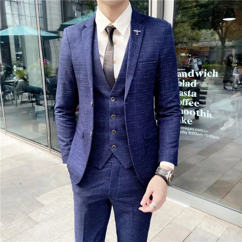 2023 Men's British Fashion 3-Piece Slim Fit Suit – Trendy Banquet Outfit