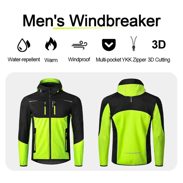 INBIKE Men’s Winter Cycling Jacket – Hooded Fleece Windproof Outdoor Coat for Hiking & Biking