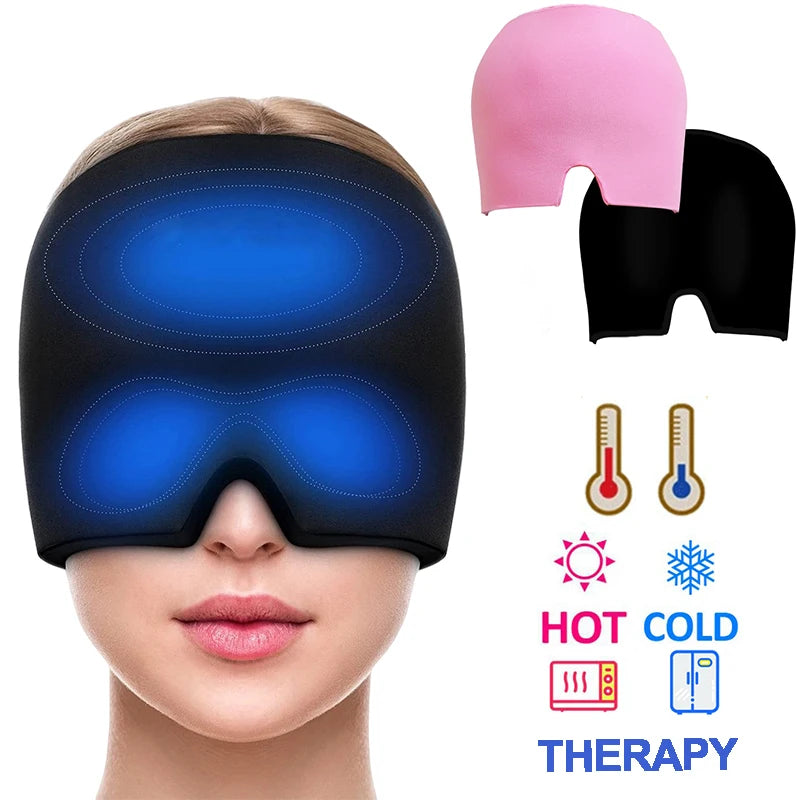 Gel Ice Headache & Migraine Relief Hat – Cold Compress Therapy Cap with Eye Mask for Pain, Pressure & Stress Relief