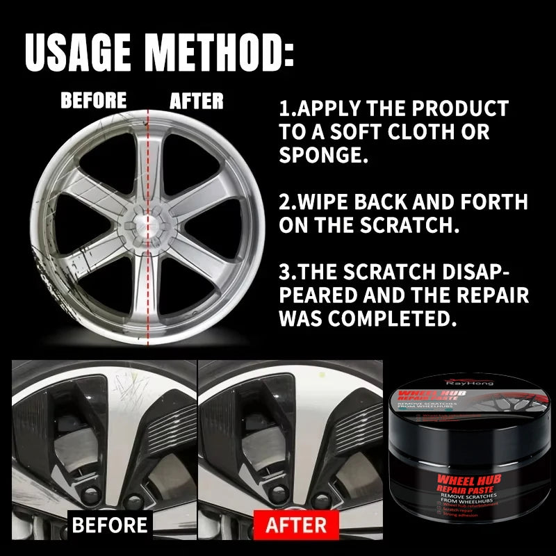 Car Wheel Rim Scratch Repair Paste – Tire & Rim Paint Refurbishment for Black, White, Silver Aluminum Alloy