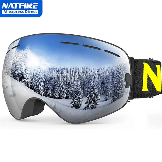 NATFIRE Ski Goggles – Double-Layer Anti-Fog UV400 Snowboard & Snowmobile Glasses for Outdoor Sports Skiing