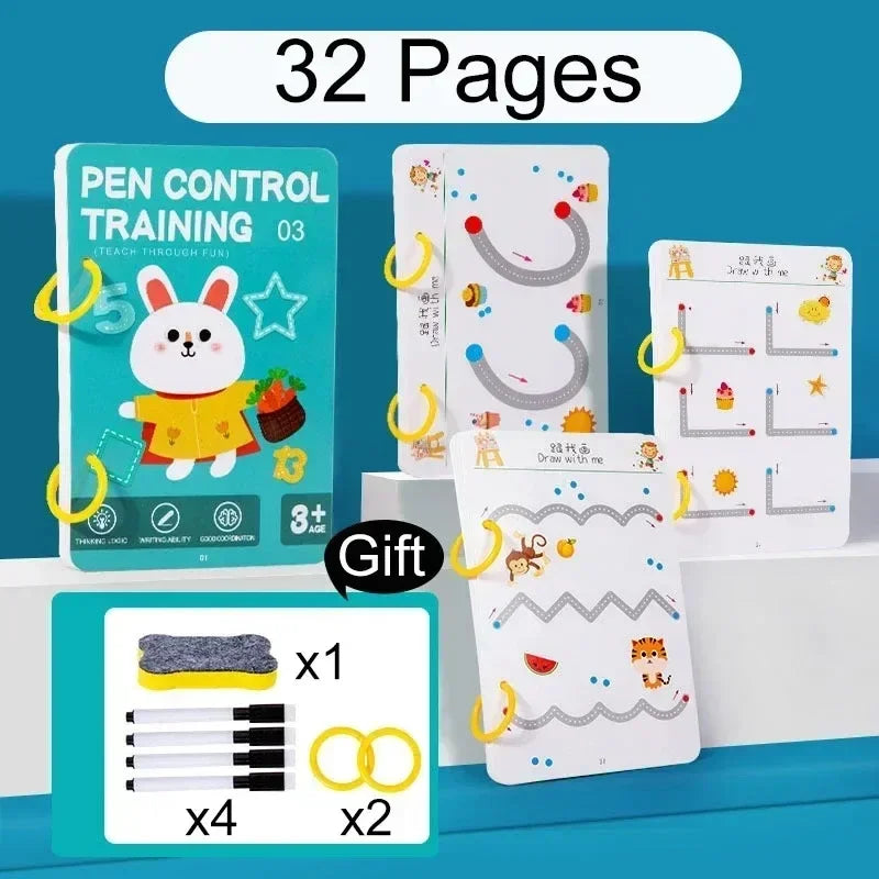 Magical Tracing Workbook – Reusable Montessori Drawing & Handwriting Practice Copybook with Pen Control Training for Kids