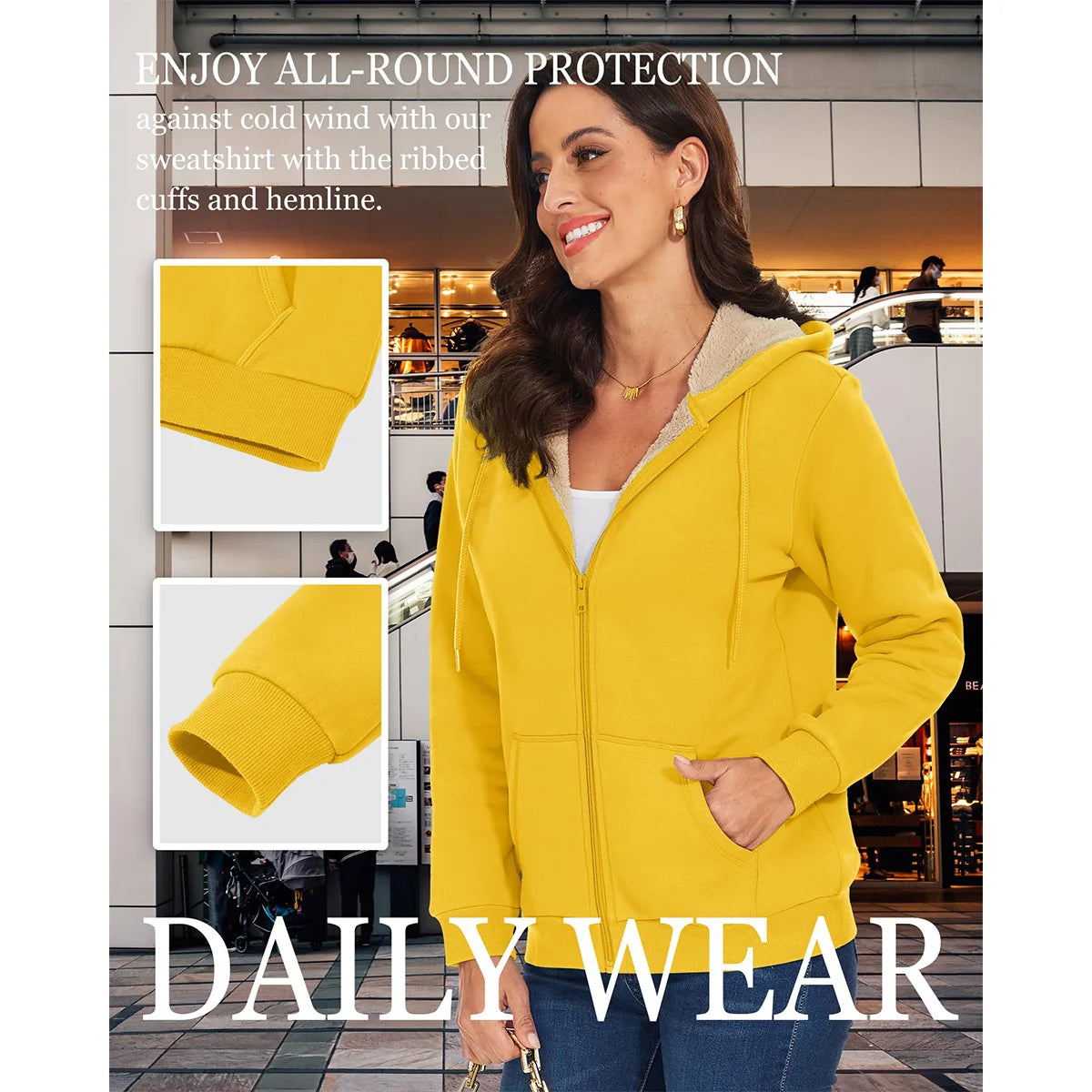 MAGCOMSEN Women’s Sherpa-Lined Fleece Zip-Up Hoodie Winter Warm Thick Jacket