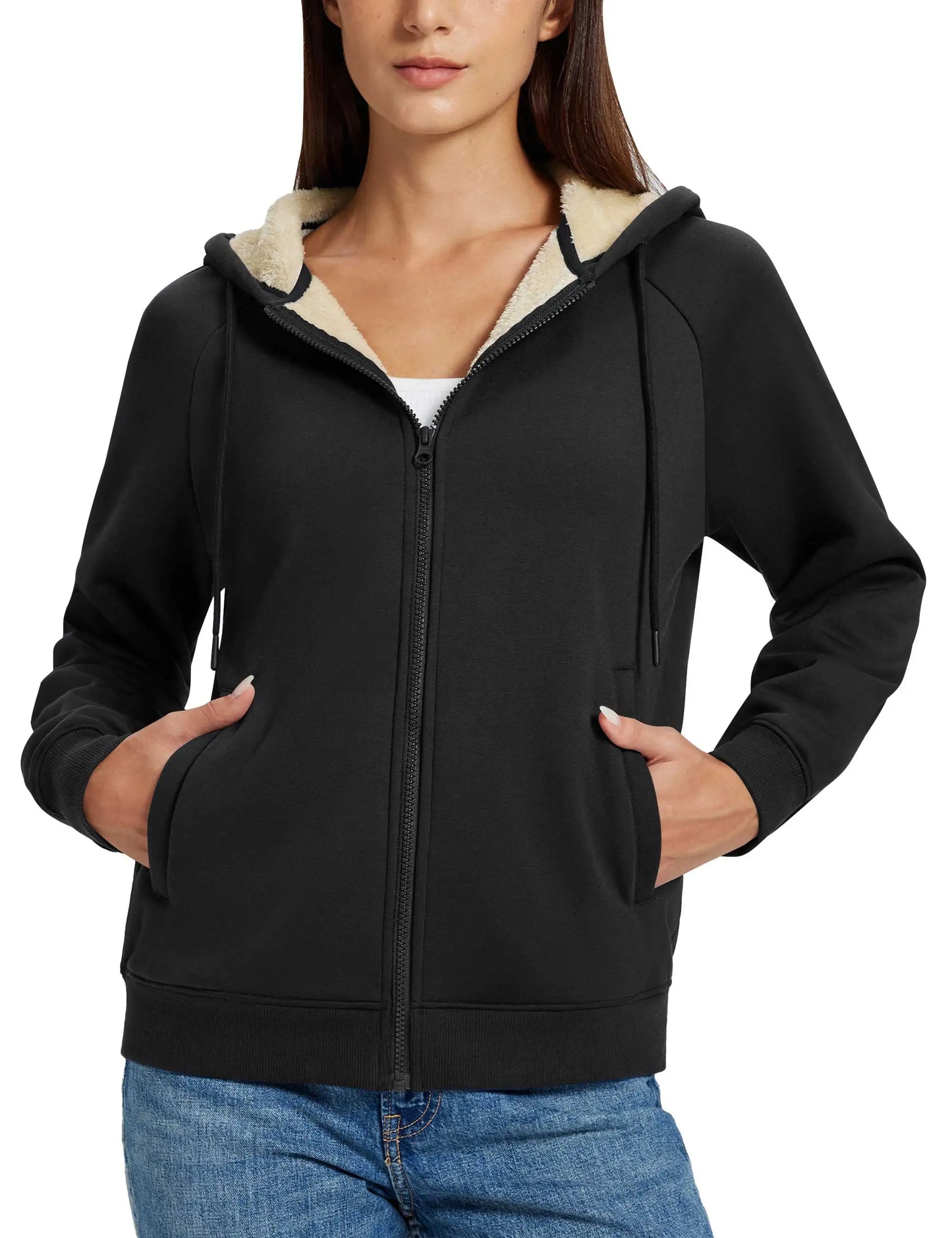 TACVASEN Women's Sherpa-Lined Full-Zip Hoodie Jacket Winter Warm Casual Outdoor Sweatshirt with Pockets