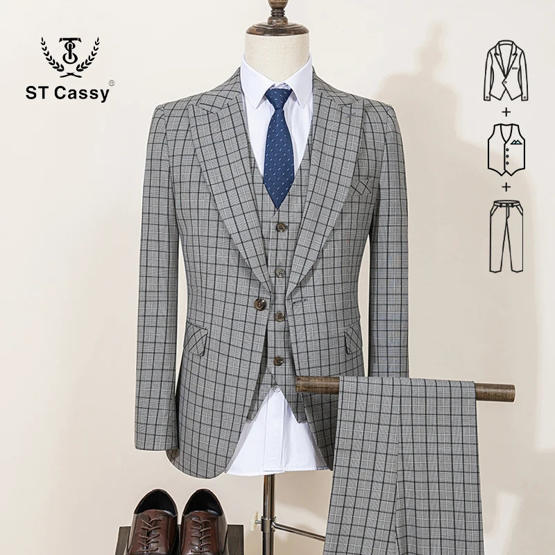 ST Cassy Men's Plaid Suit – High-Quality Formal & Casual Business Wear