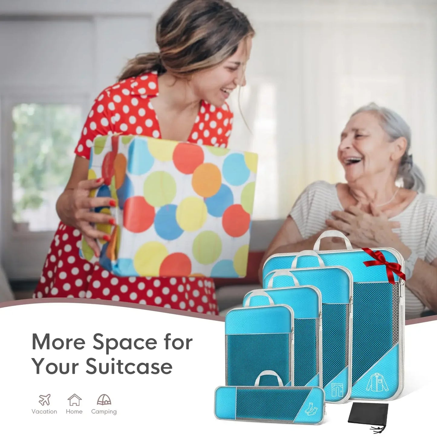 5-6PCS Compressed Packing Cubes Set | Portable Lightweight Travel Luggage Organizer with Shoe Bag & Mesh Storage