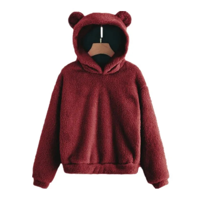Autumn Winter Women's Long Sleeve Rabbit Ear Hood Plush Sweatshirt Cute Warm Hoodie