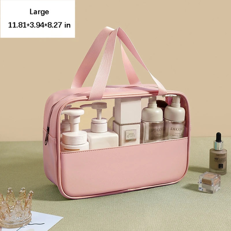 Portable Toiletry Bags with Handle | Translucent Waterproof Travel Makeup Bag for Women | Large Capacity Cosmetic Bag