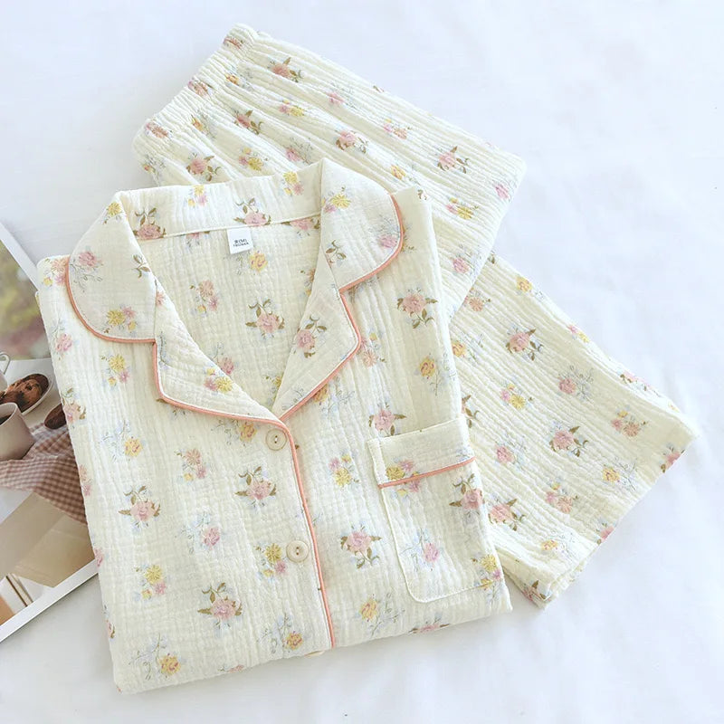 2025 Winter Women's Pajama Set | 100% Cotton Plus Size Floral Print Sleepwear | Comfortable Autumn Home Loungewear