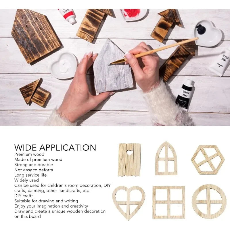 25pcs Wood Window Cutouts – Unfinished Wooden Slices for DIY Crafts, Kids Projects & Home Decor